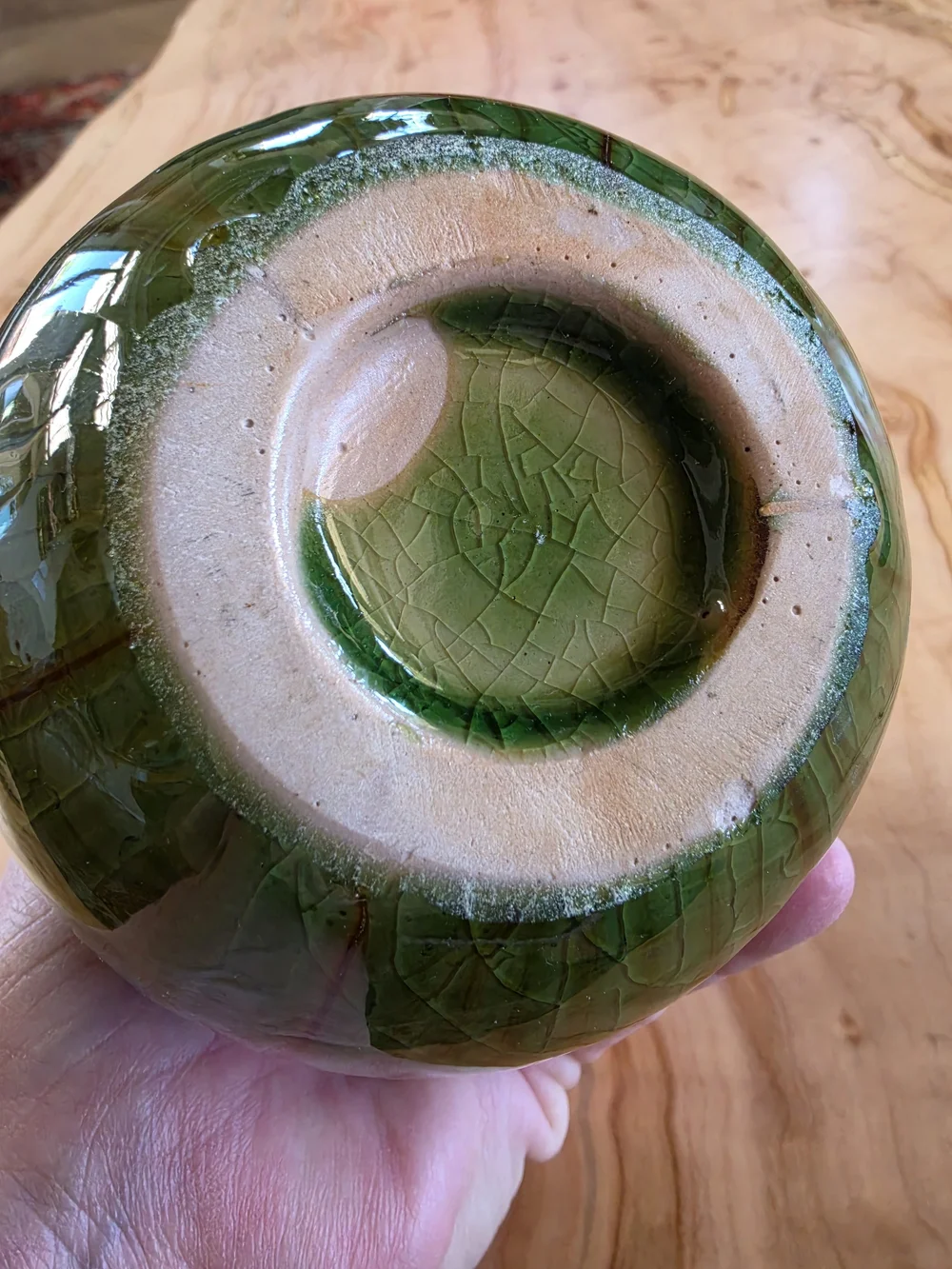 Handcrafted Green Ceramic Reed Diffuser Vase - Cabin Rustic Lodge - EUC